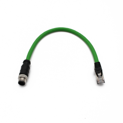 M12 D Code 4 Pin to RJ45 Cable 100Mbps CAT6A SFTP Industrial Ethernet Cable IP67 Shielded